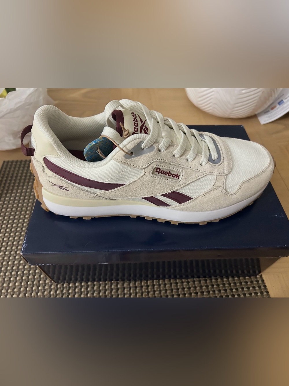Reebok Cream and Burgundy Low-Top Sneaker
